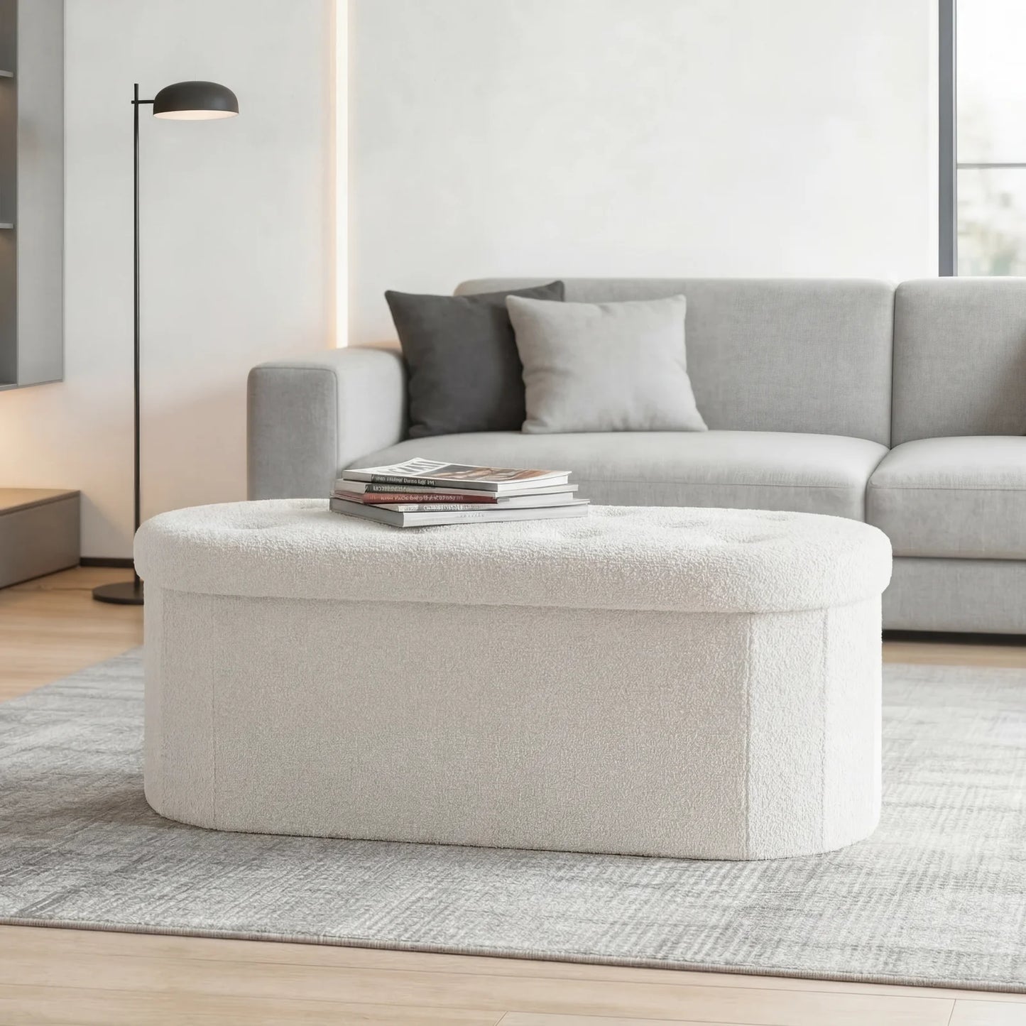 JHK Folding Storage Ottoman Bench With Cushion And Lid