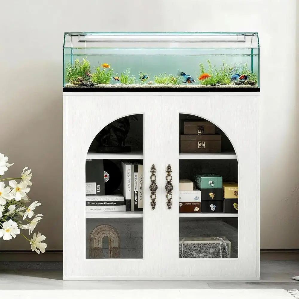 20-29 Gallon Tank Stand With Adjustable Shelves Glass Door Aquarium Cabinet