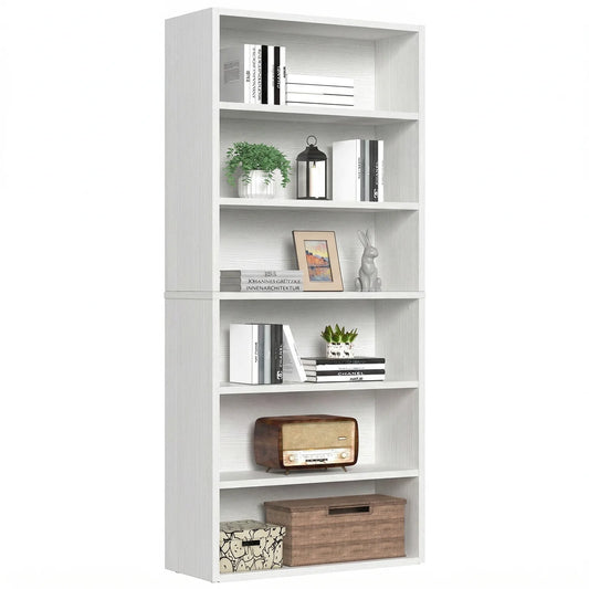 MCQ 6 Shelf Wooden Bookcase With Open Display And Storage