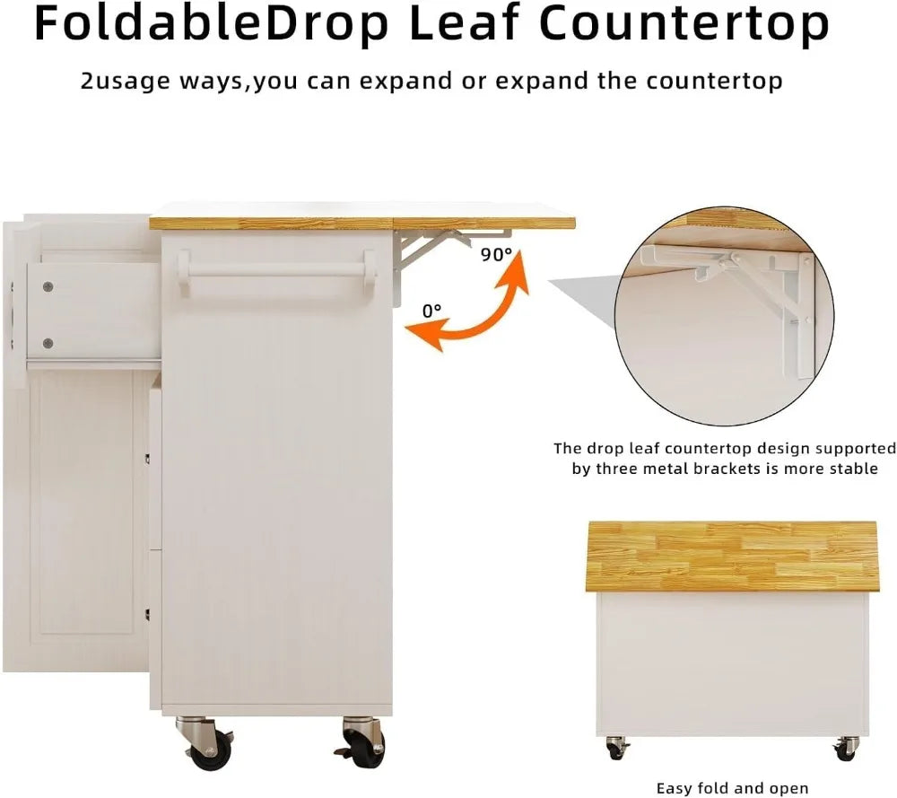 Portable Kitchen Island With Storage And Spice Rack On Wheels
