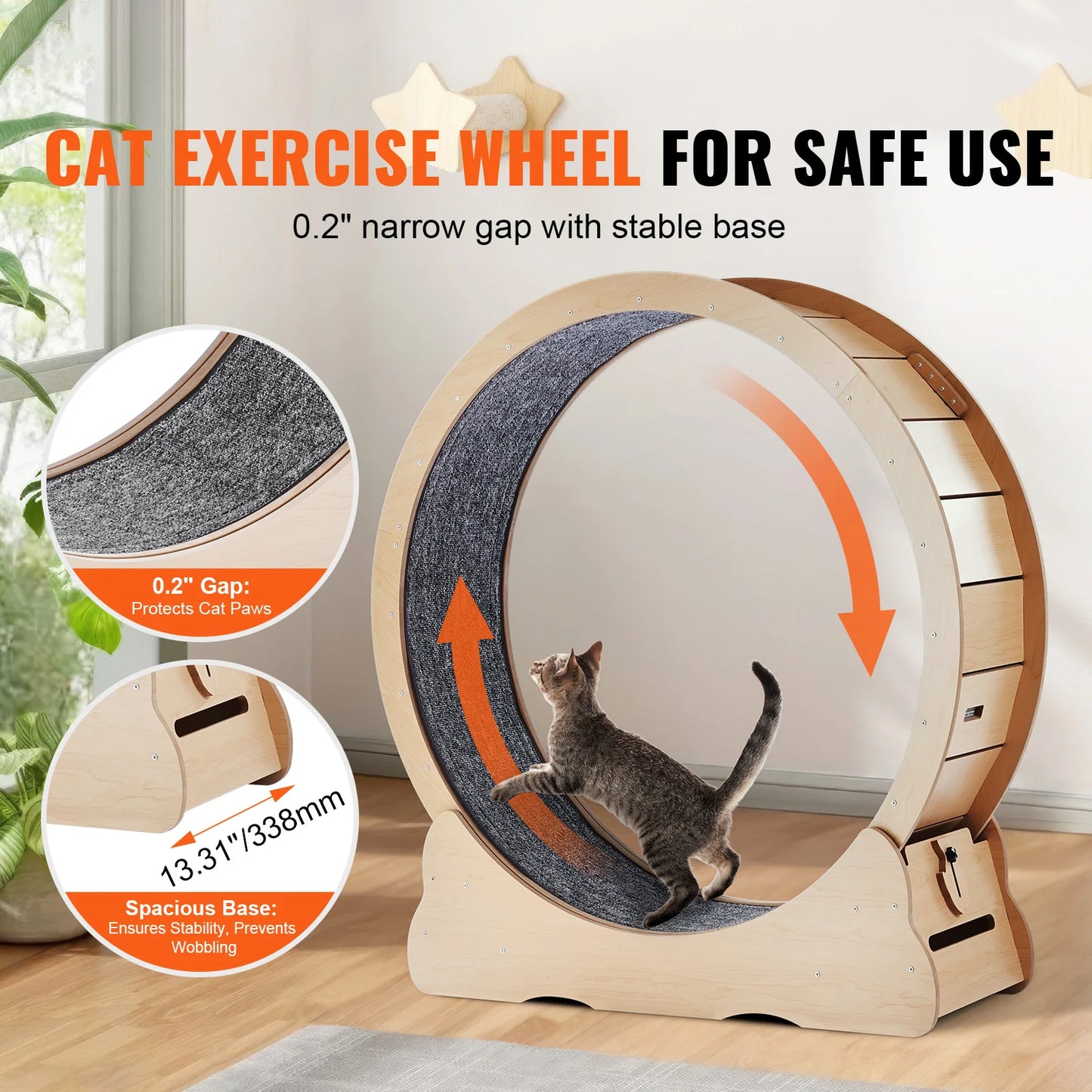 SucceBuy Wooden Cat Exercise Wheel For Indoor Running And Play