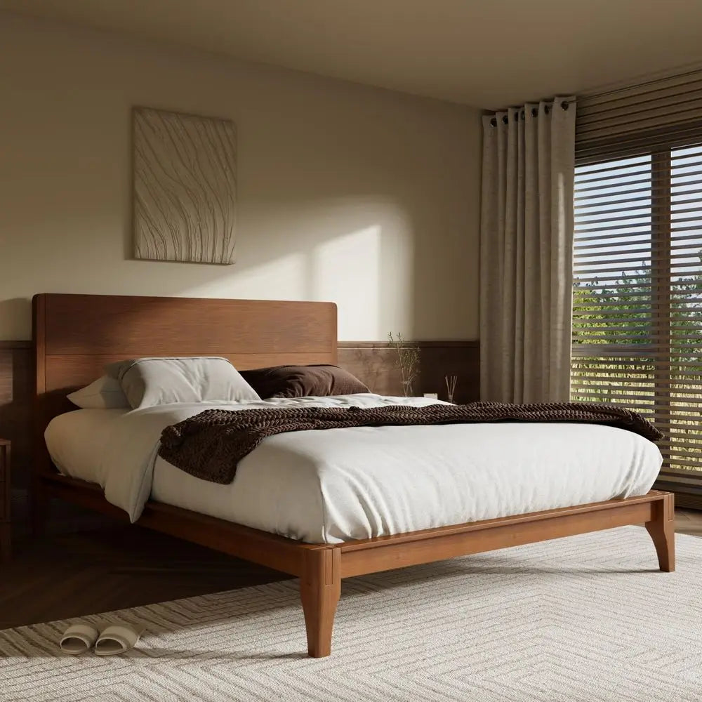 Bamboo Platform Bed Frame Mid Century Modern Slat System