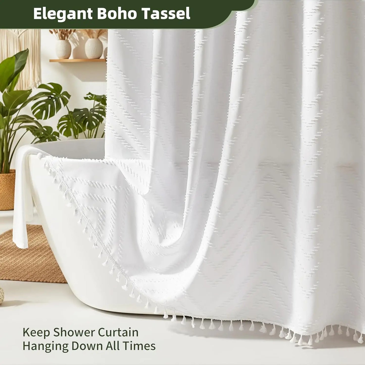 Boho Textured Tufted Chevron Waterproof Shower Curtain