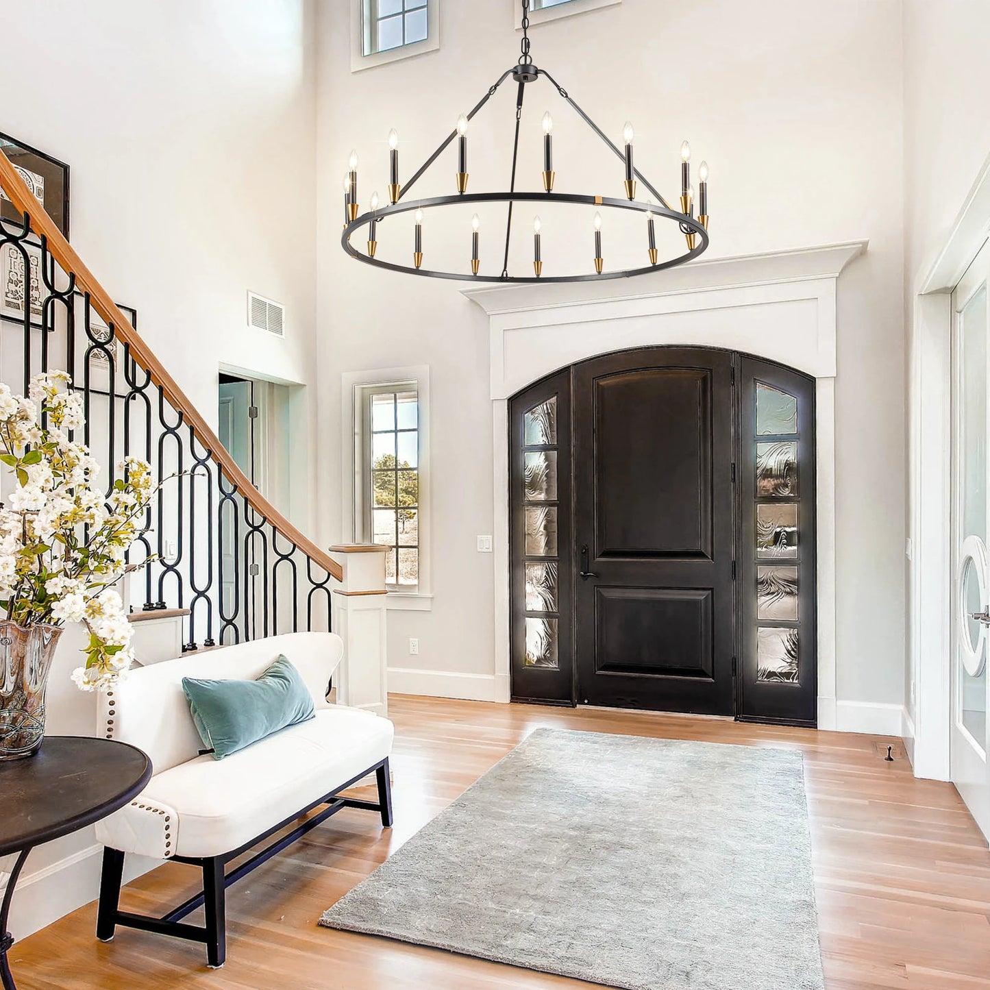 Wagon Wheel Chandelier 15 Light Farmhouse Iron Fixture Dining Room Living Room
