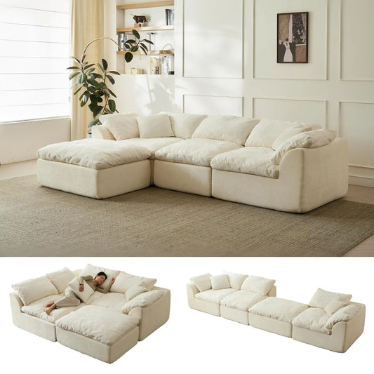 YeflixvrauCN Modern Cloud Chenille L-Shaped Sofa With Ottoman
