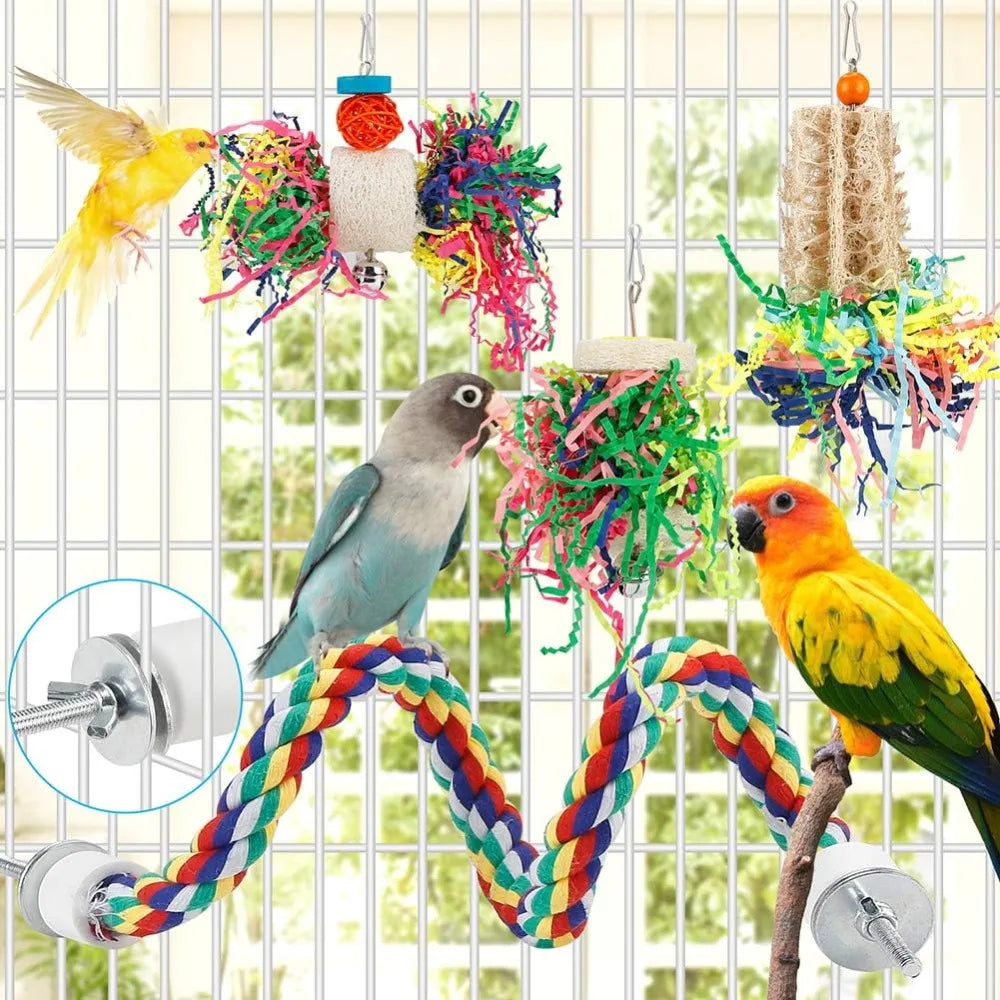 Six Pack Parrot Chew Toys Foraging Paper Ball Cage Hanging Bird Toys