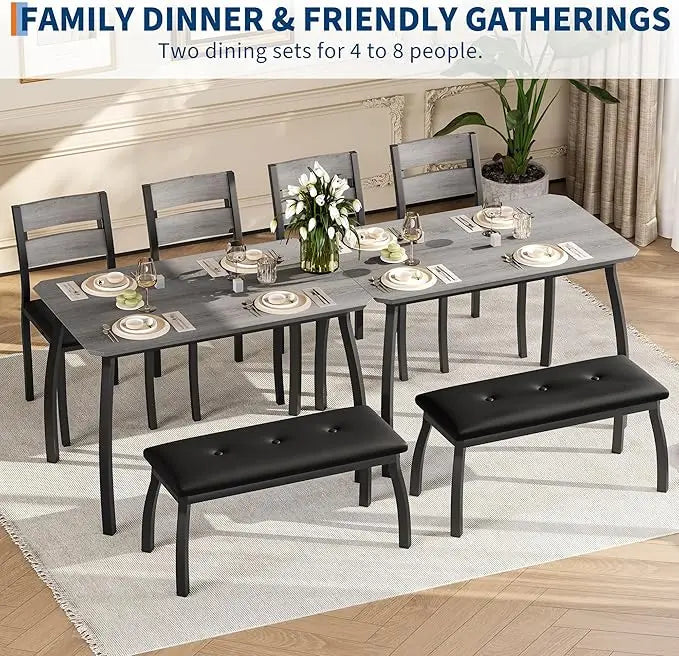 HiMISS Dining Table Set For Four With Chamfered Metal-Leg Frame