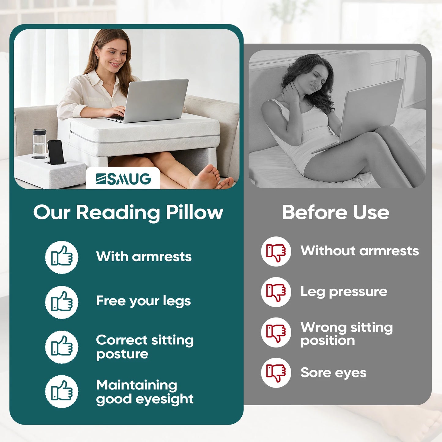 JHK Memory Foam Reading Pillow Neck Support With Ventilated Cover