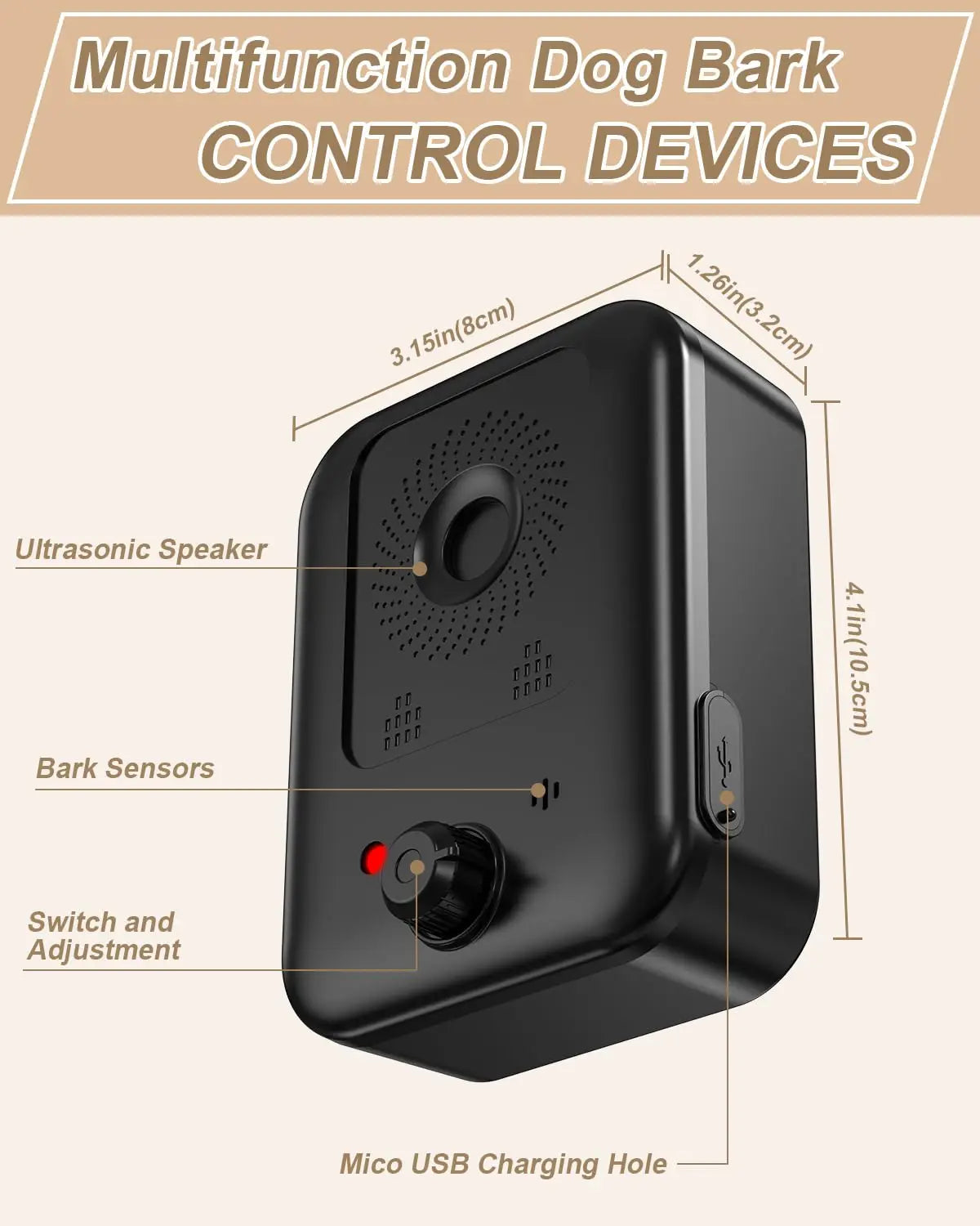 PetEdu Automatic Dog Bark Control Device Ultrasonic Deterrent Indoor Outdoor