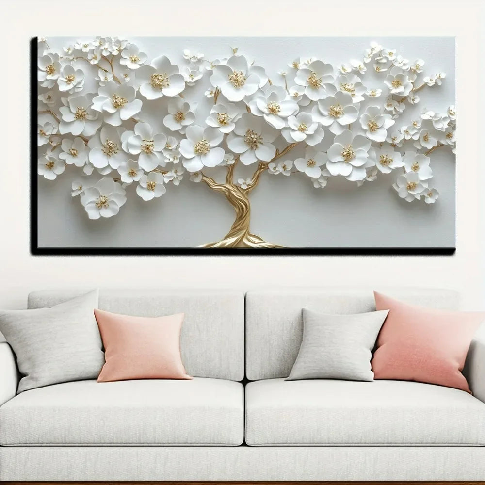 Nordic Flower Oil Painting on Canvas With Wooden Frame