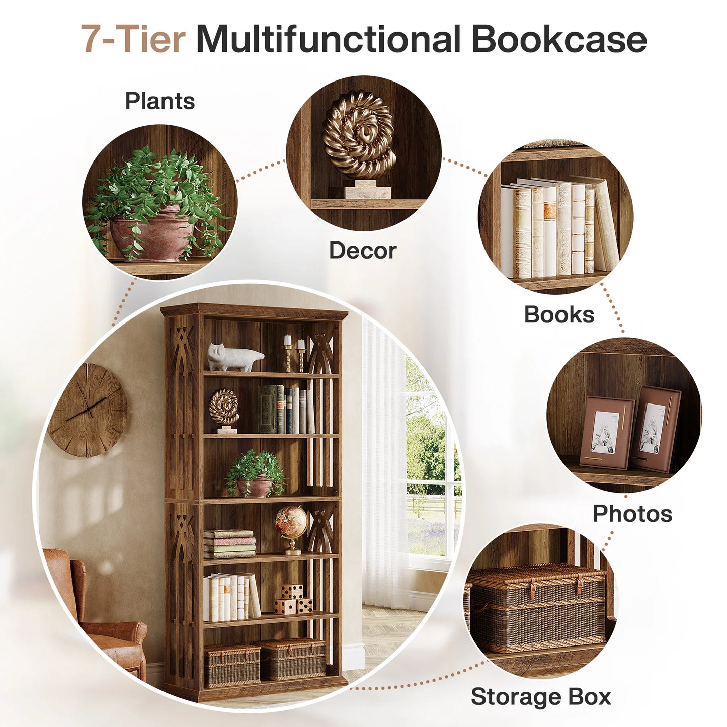 Tribesigns 6-Tier Wood Bookshelf Freestanding Bookcase