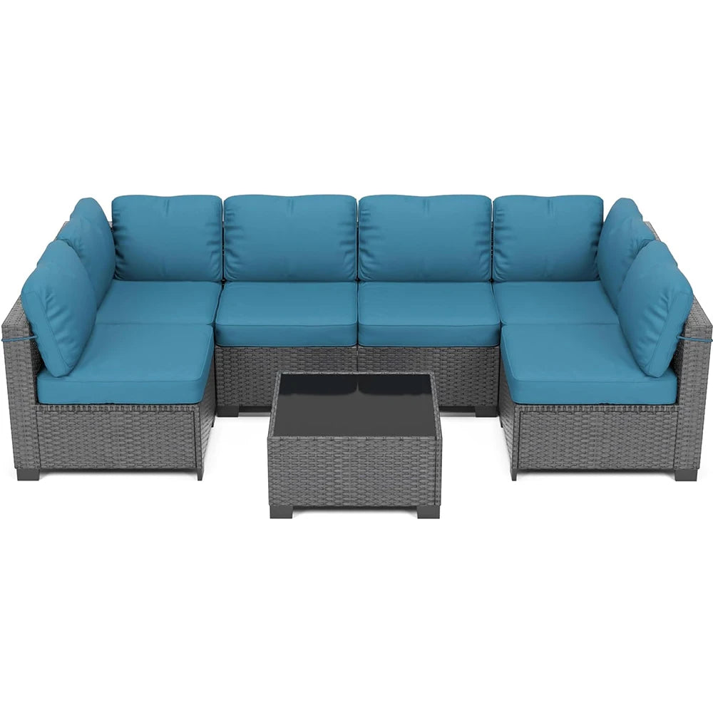 HiMISS 7-Piece PE Rattan Patio Set With Cushions Coffee Table