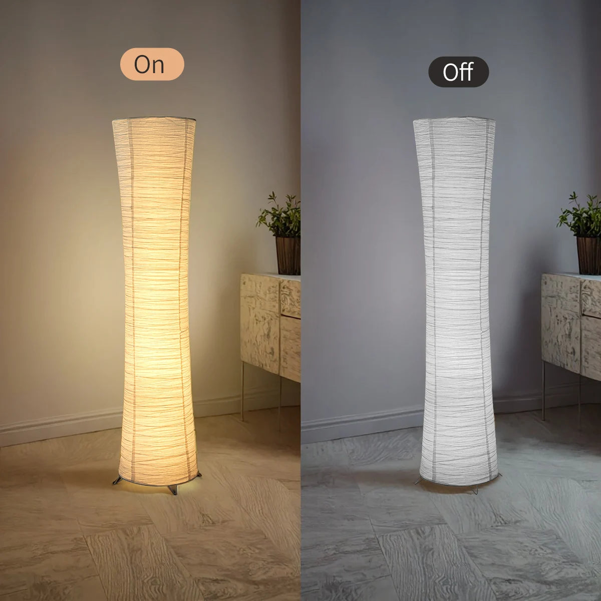 Paper Floor Lamp With Metallic Finish And LED Light Strip