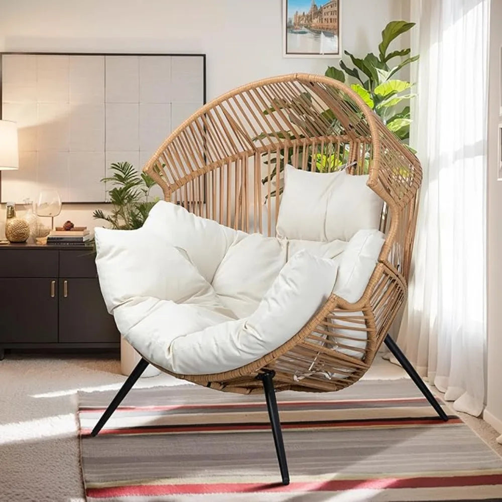 Outdoor Wicker Egg Chair With Cushion For Patio And Balcony