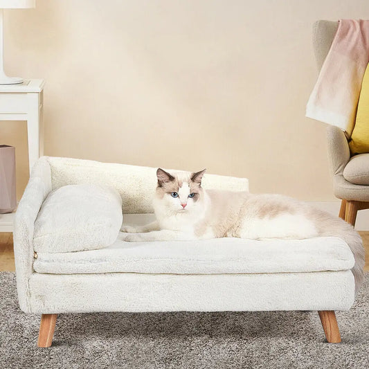 Elevated Pet Bed With Solid Wood Legs And Plush Cushion