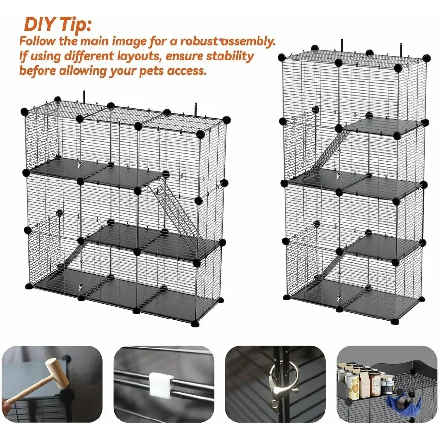 NONECN 3 Tier Indoor Wire Cat Cage With DIY Playpen