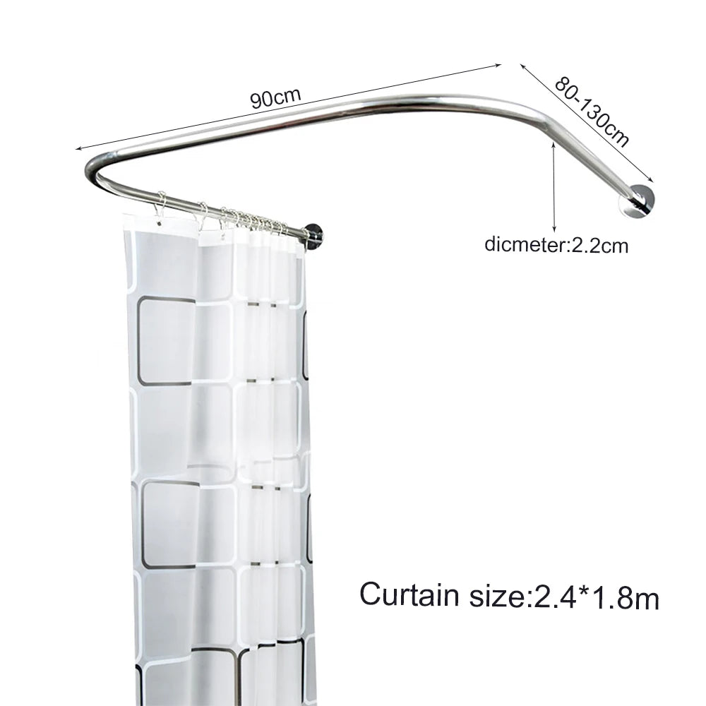 Stainless Steel U Shape Shower Curtain Bar Adjustable Curved Bathroom