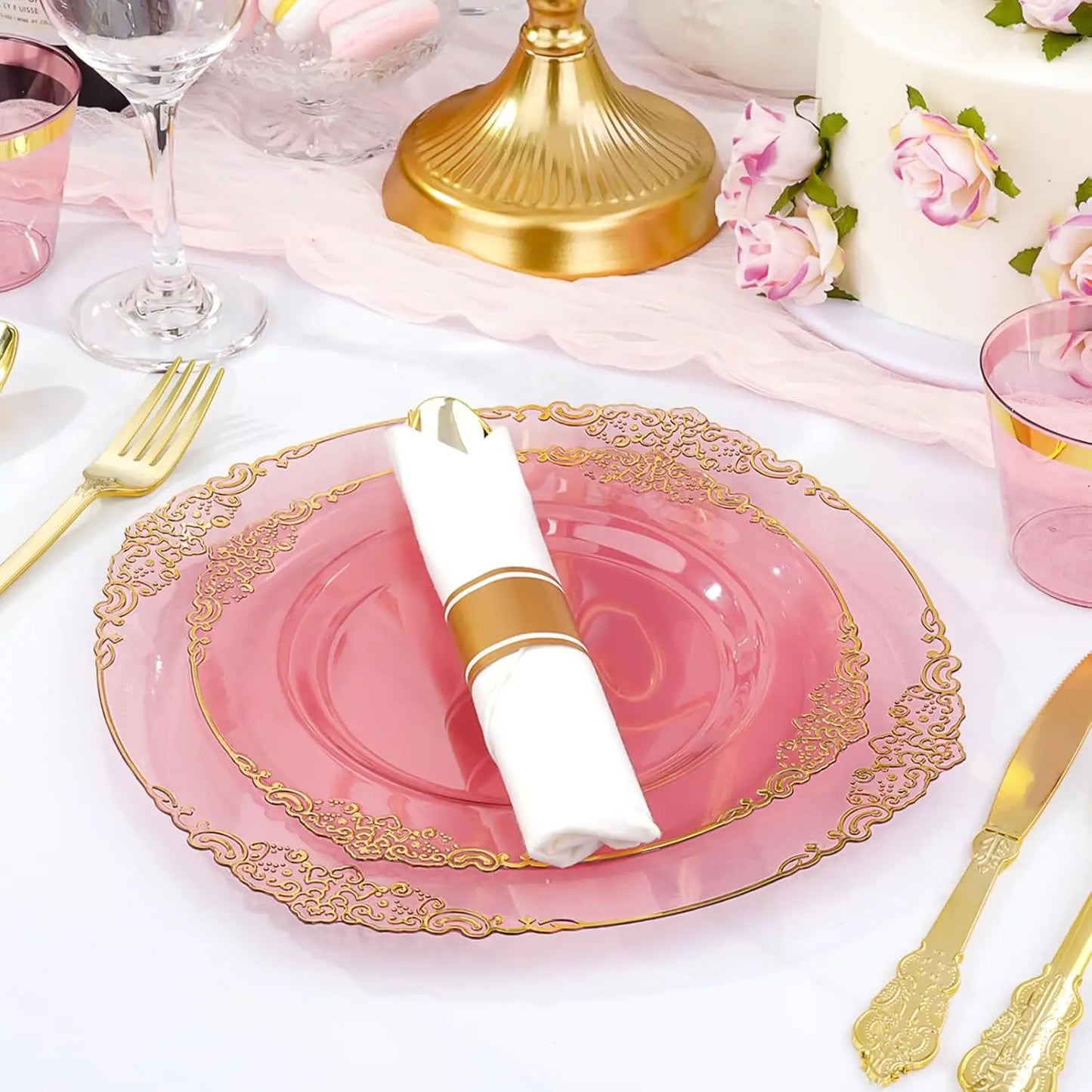 350 Pieces Disposable Plastic Dinnerware Set For 50 Guests
