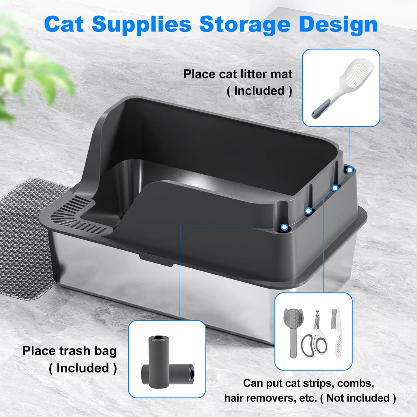 Stainless Steel Cat Litter Box Splashproof Leakproof