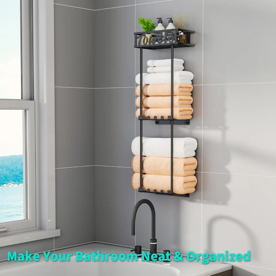 XIUWO 3 Tier Towel Rack Over Door Wall Mount Organizer