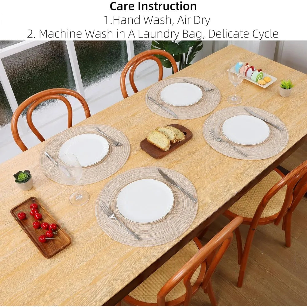 Round Braided Placemats Set of 6 Cotton Polyester Non Slip
