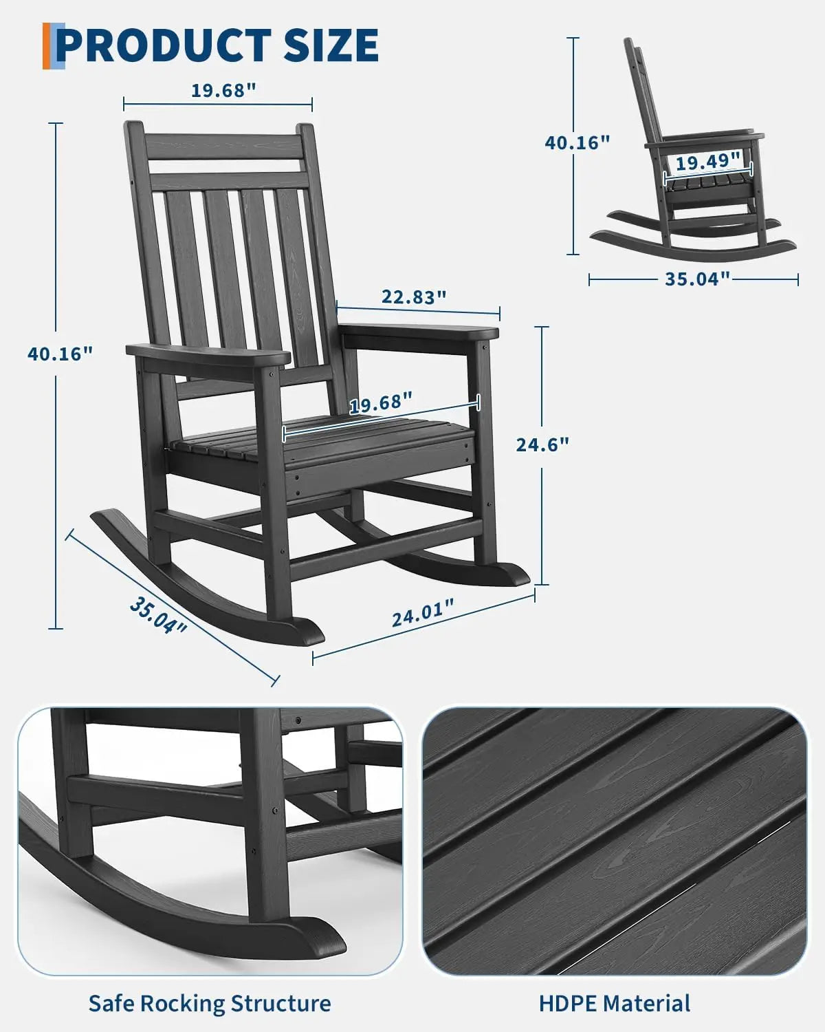 HobbyLane Outdoor Rocking Chair All-Weather HDPE Patio for Adults