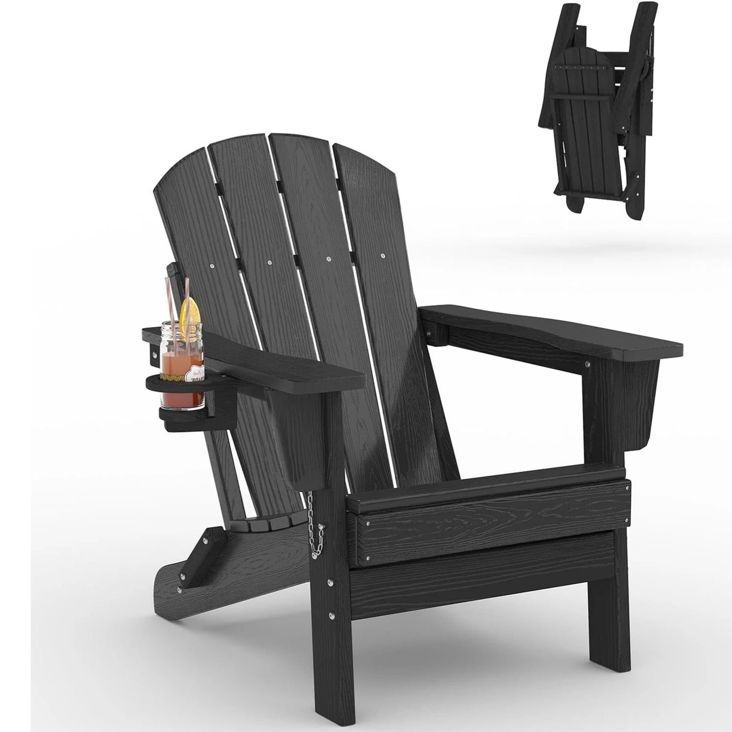 HiMISS Folding Adirondack Chair With Cup Holder All Weather HDPE