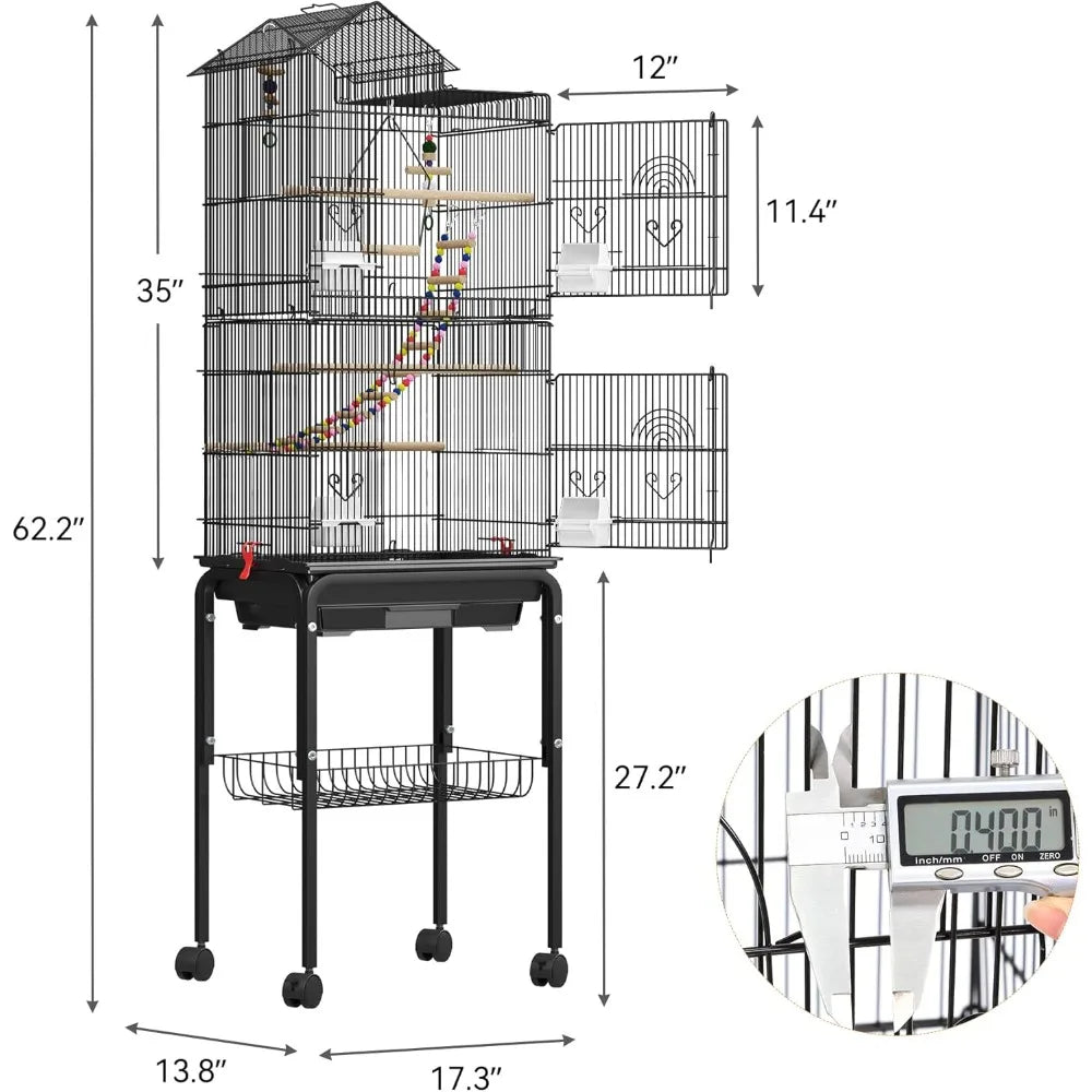 Stainless Steel Bird Cage With Rolling Stand And Four Doors For Indoor Use