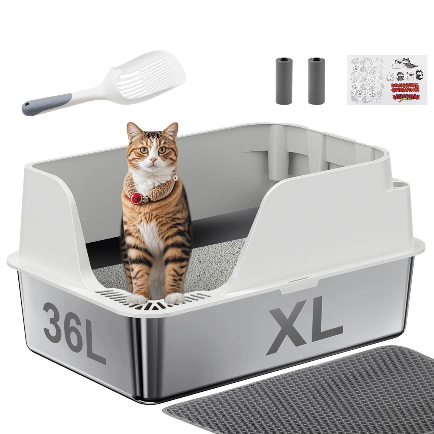 Stainless Steel Cat Litter Box Splashproof Leakproof