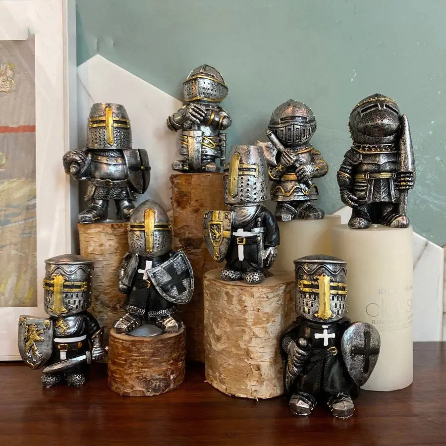 Knight Garden Gnomes 8 Piece Set Outdoor Lawn Decor Resin