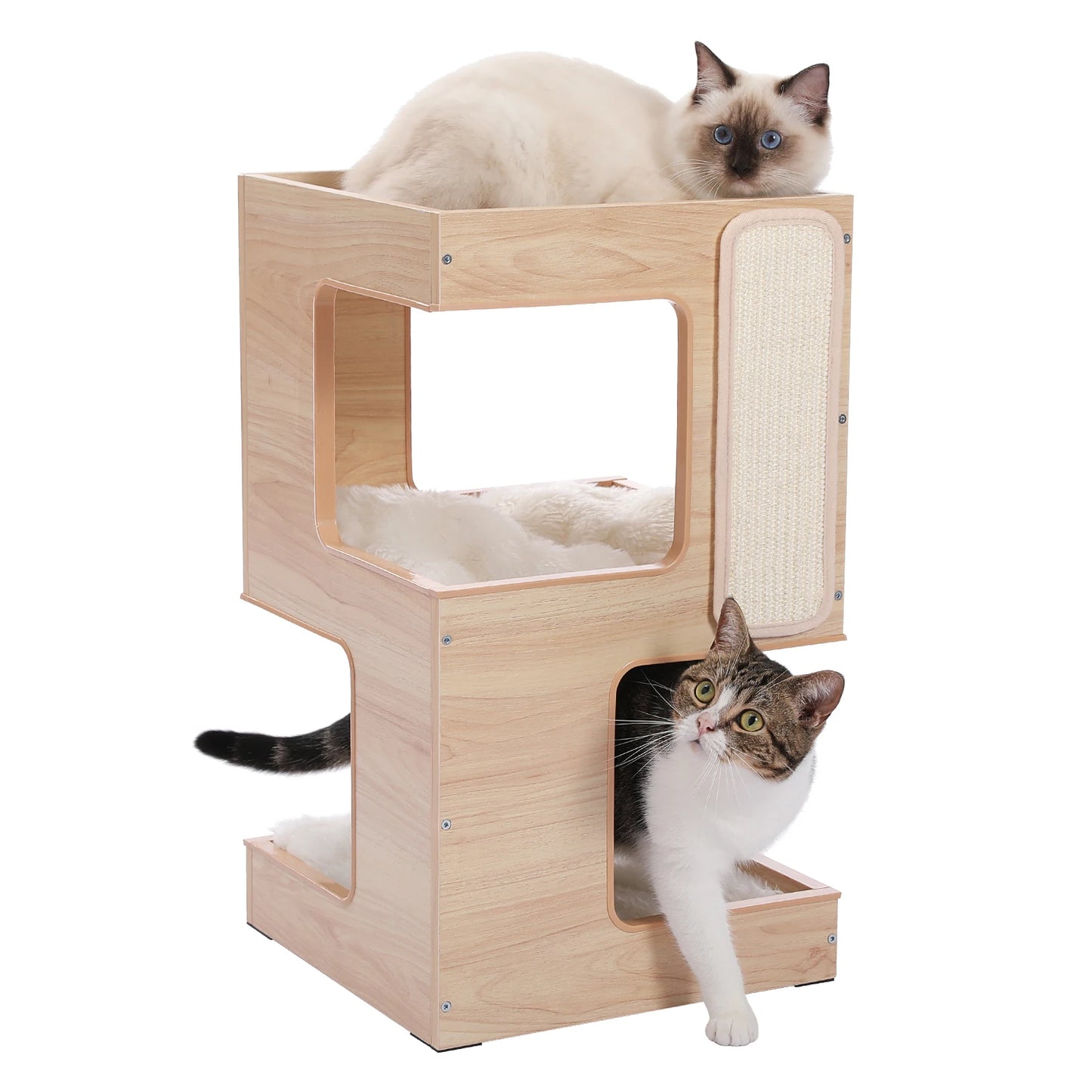 PAWZ Road Wood Cat Condo With Scratching Pad Cat Tree