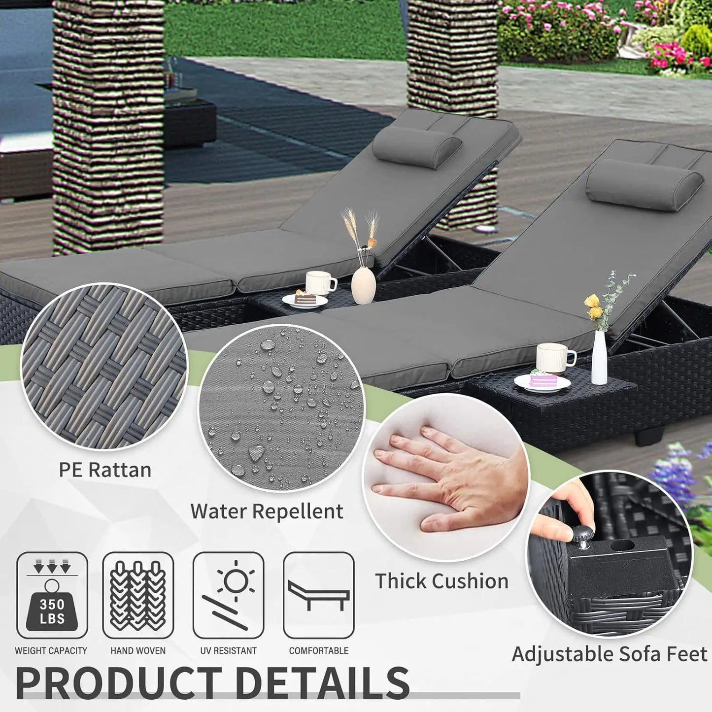 Outdoor Chaise Lounge Chairs Set Of 2 Wicker Recliners Adjustable