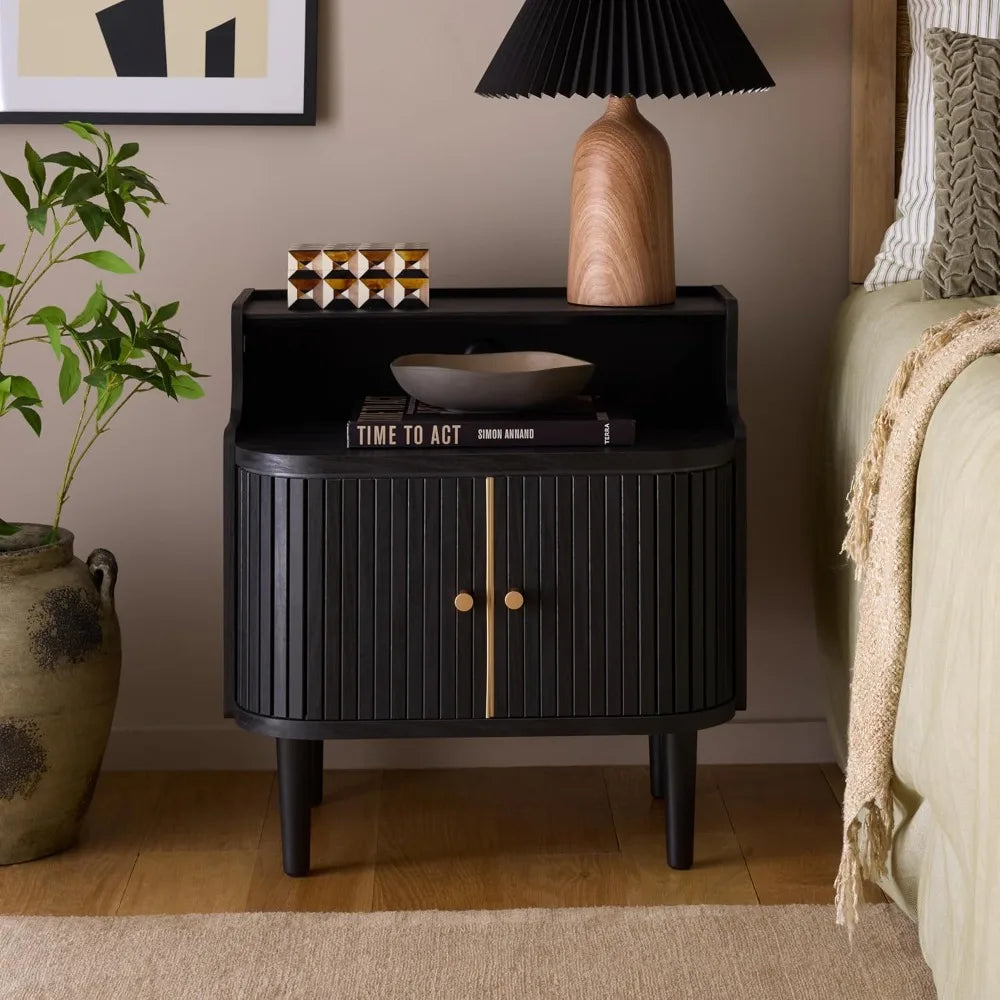 Mid-Century Modern Nightstand With Tambour Door And Hutch