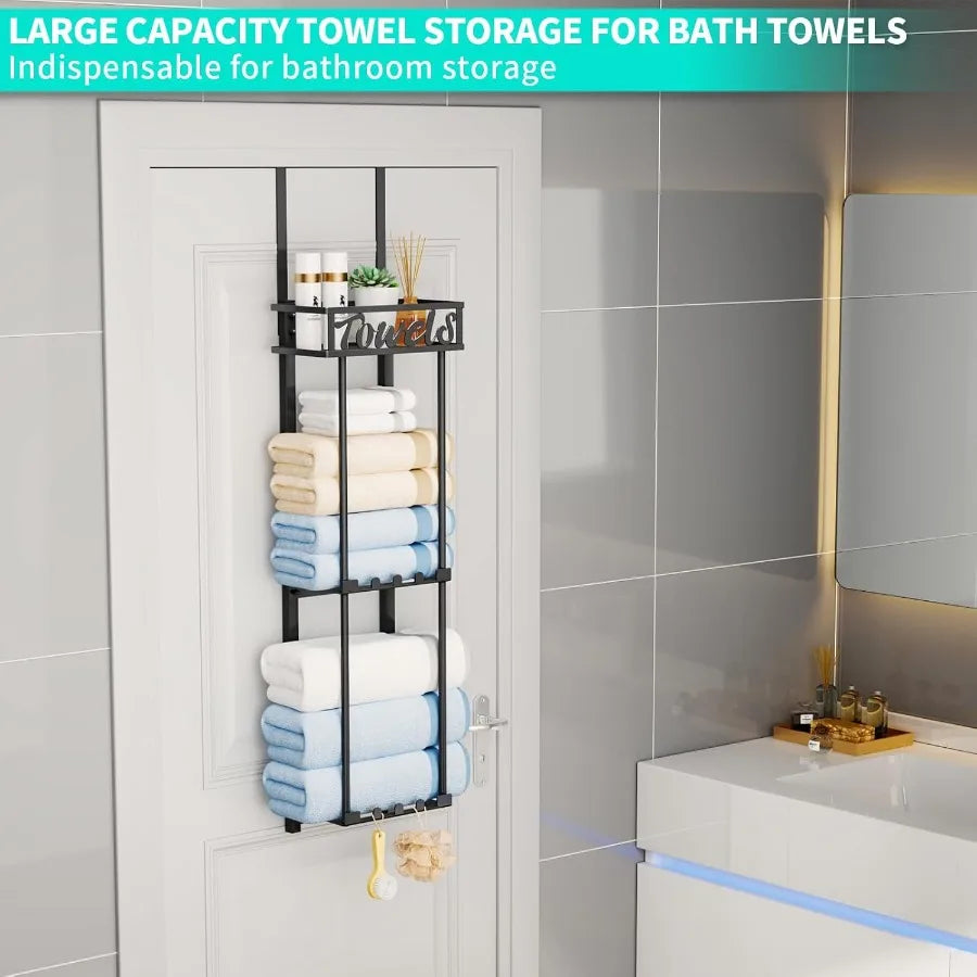 XIUWO 3 Tier Towel Rack Over Door Wall Mount Organizer