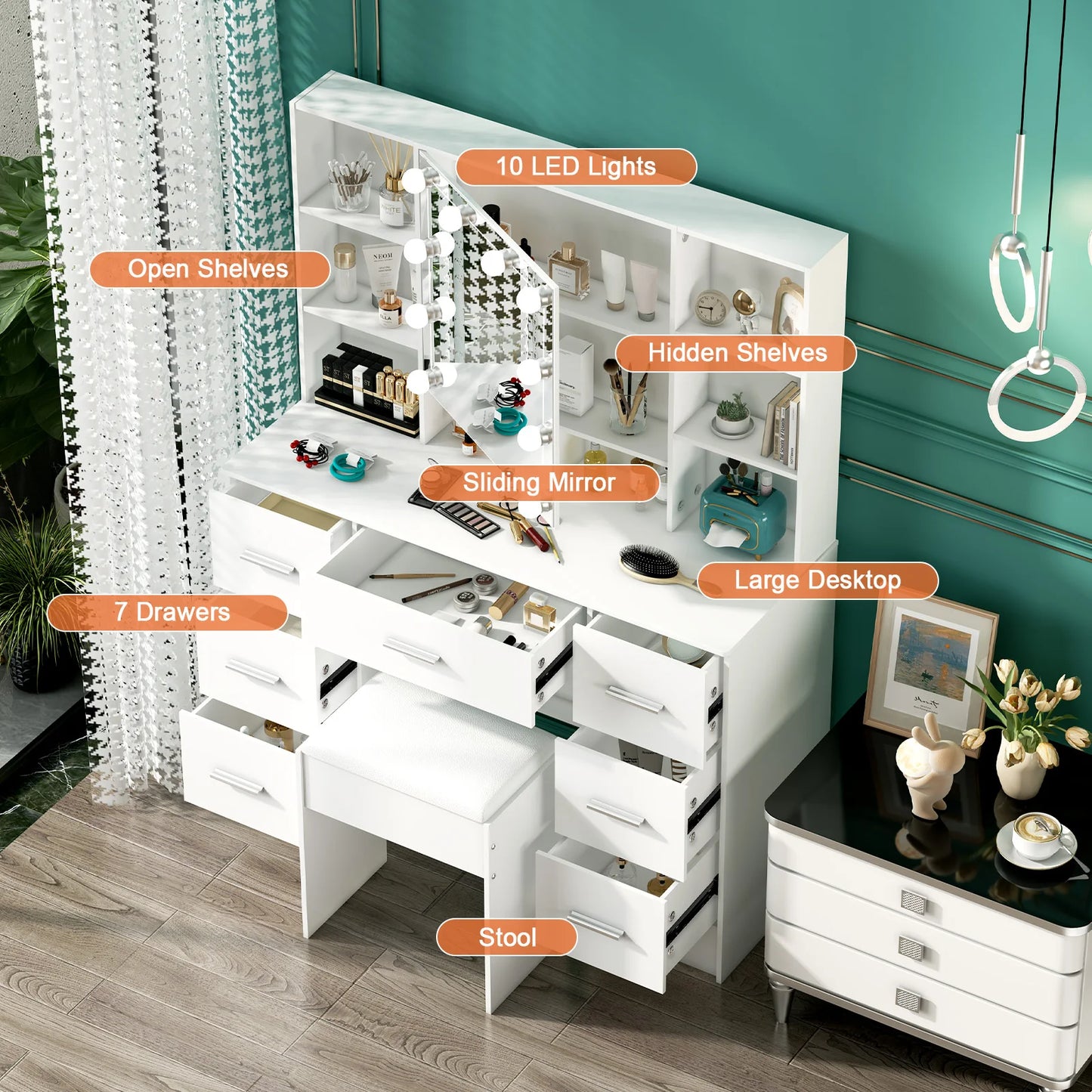Onesaimei Minimalist Natural Wood Vanity With Lighted Mirror And Storage
