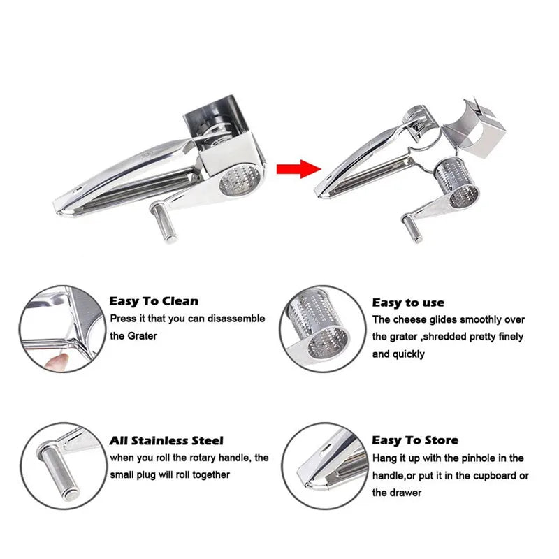 LMETJMA Rotary Cheese Grater 3 Drums Stainless Steel Slicer KC0003