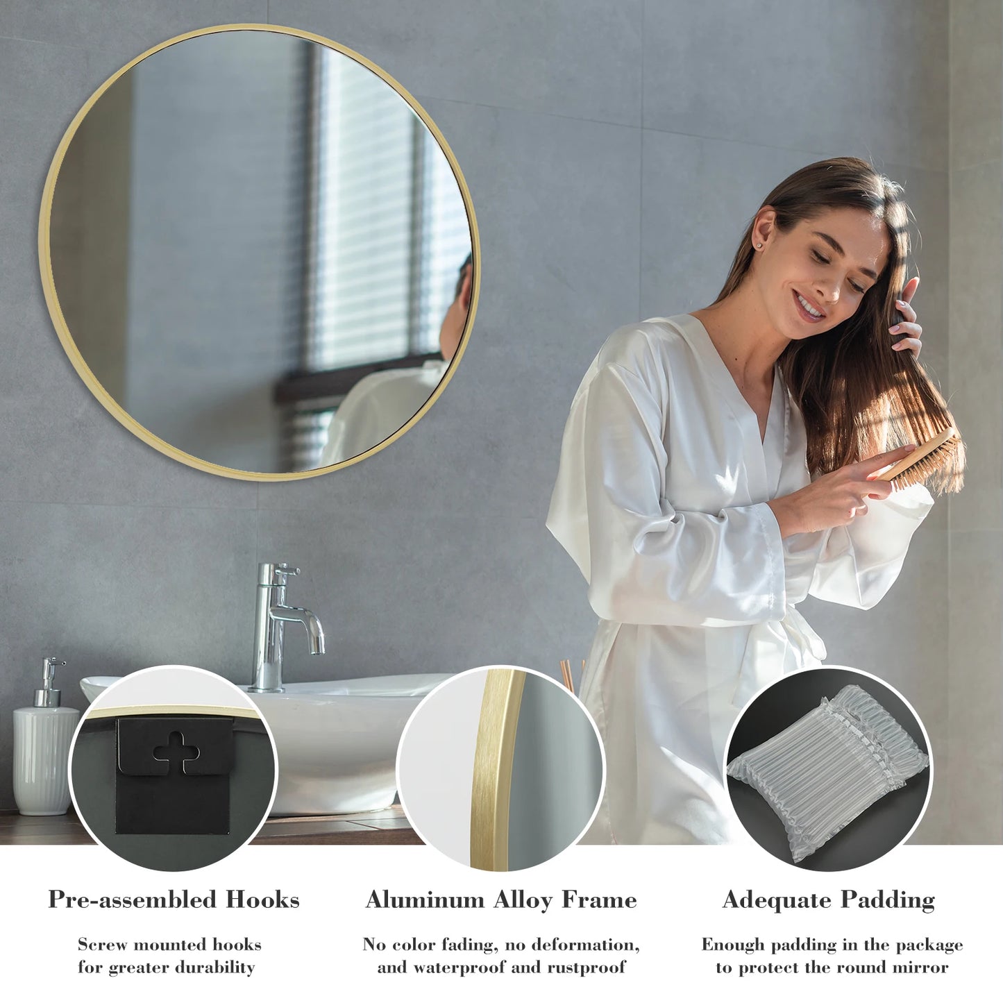 JHK Round Vanity Mirror Framed Matte Metal Wall Mount