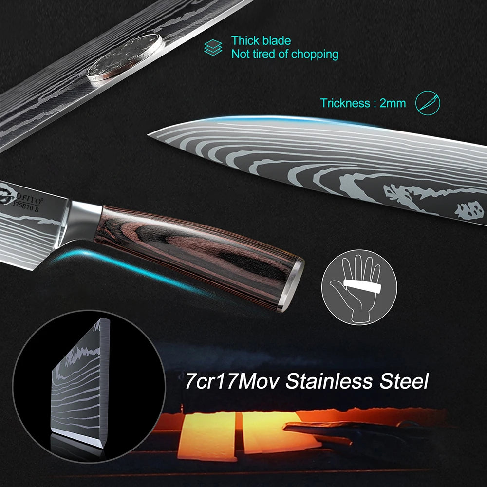 KEPEAK Kitchen Knife Set Stainless Steel Chef Santoku Utility