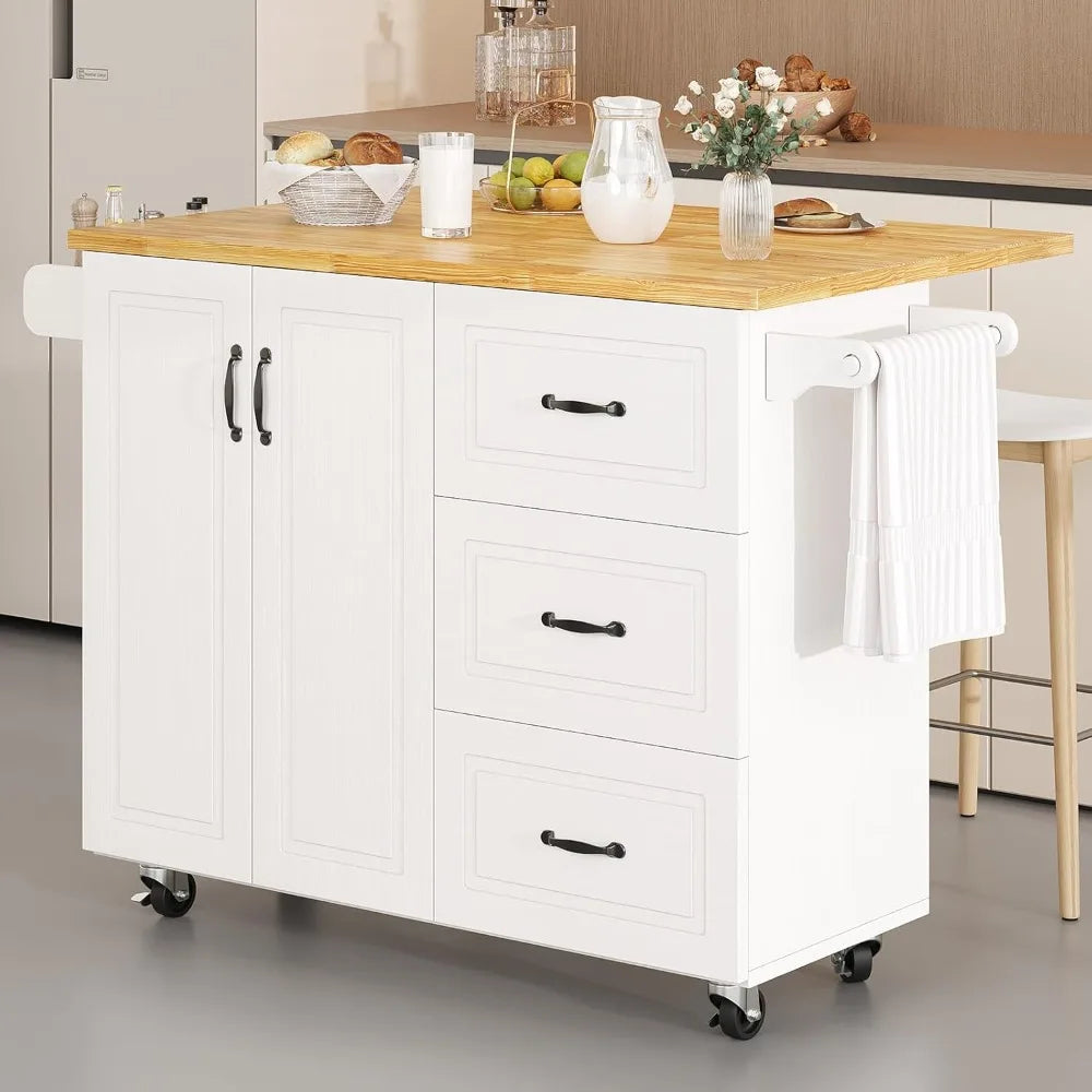 Portable Kitchen Island With Storage And Spice Rack On Wheels