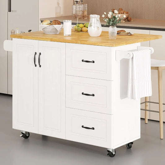 Portable Kitchen Island With Storage And Spice Rack On Wheels