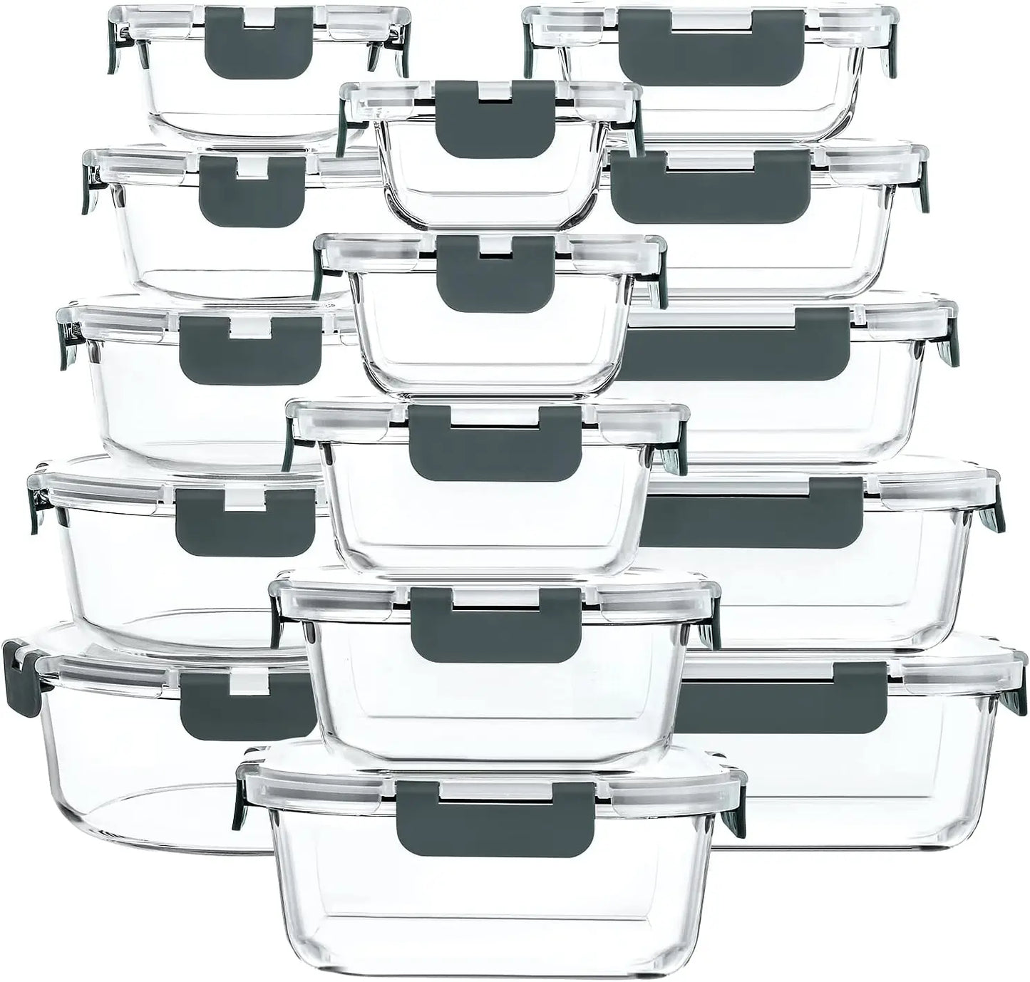 Glass Food Storage Set With Snap Lids, Airtight Microwave Safe