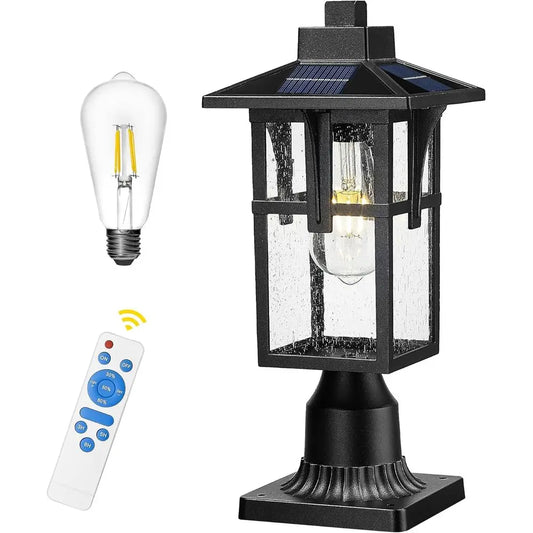 r Post Lights, HWH Dusk to Outdoor Lamp Post Light ixture 2700K with Pier Mount Base, Remote Control Exterior Pillar Lantern Bla