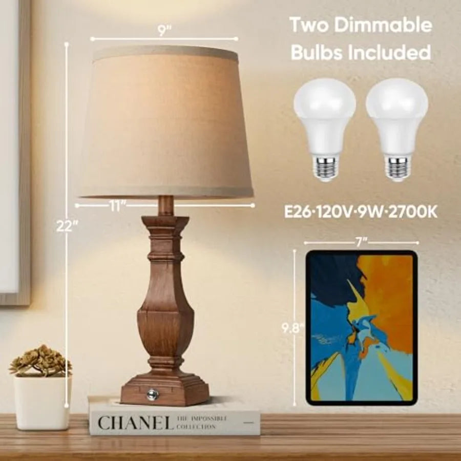 Dimmable Rustic Farmhouse Table Lamps Living Room Set Of 2