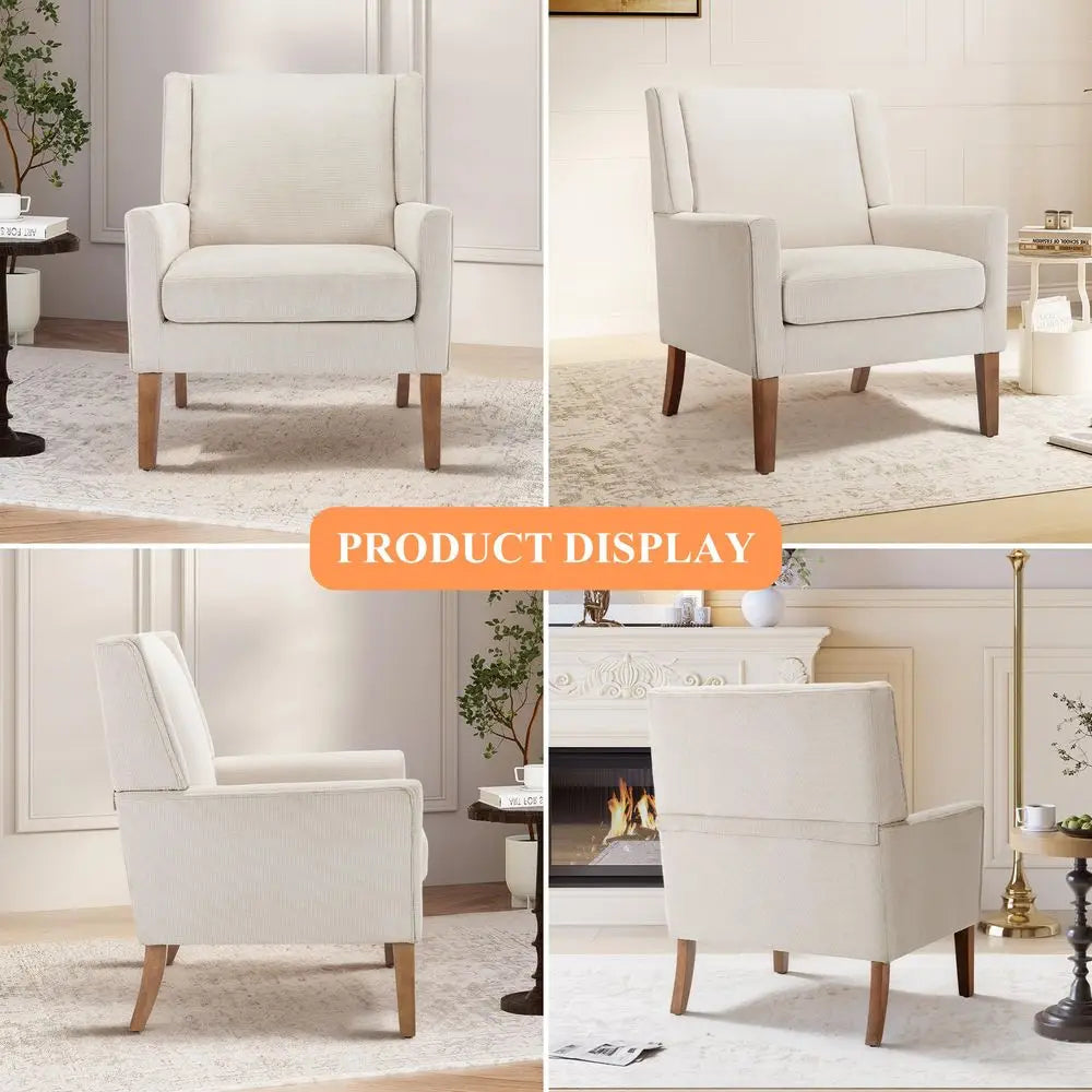 Room Chair Wingback Mid Century Accent Chair With VelvetLike Fabric