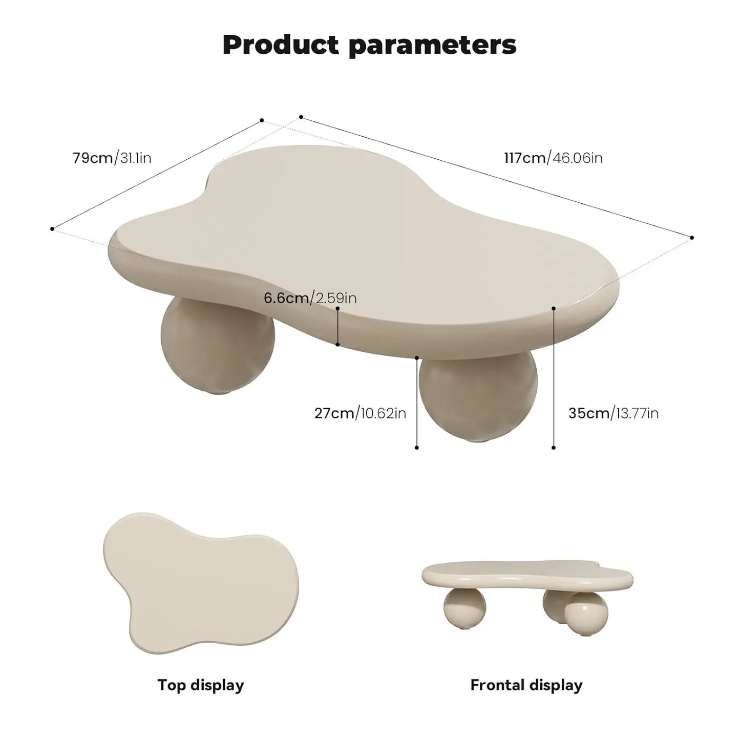 Cloud Shaped Coffee Table Wooden Modern Center Table Three Balls