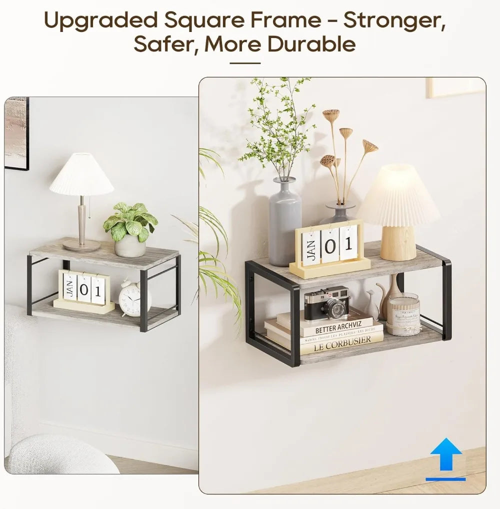 Floating Wall Mounted Nightstand With Heavy-Duty Frame Bedside Shelf