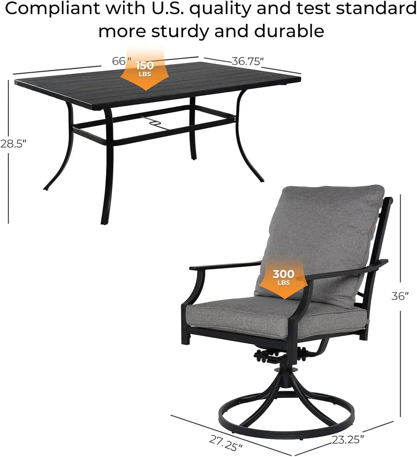Grand Patio Outdoor Dining Set With Swivel Chairs And Cushions