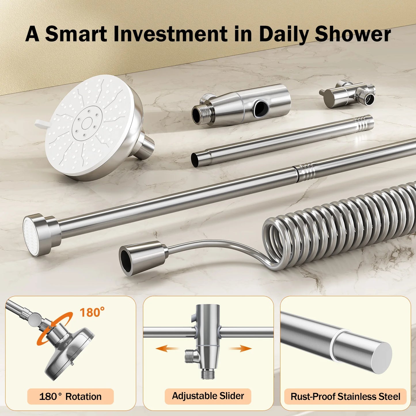 Tandem Dual Shower Head For Couples With Adjustable Slider High Pressure