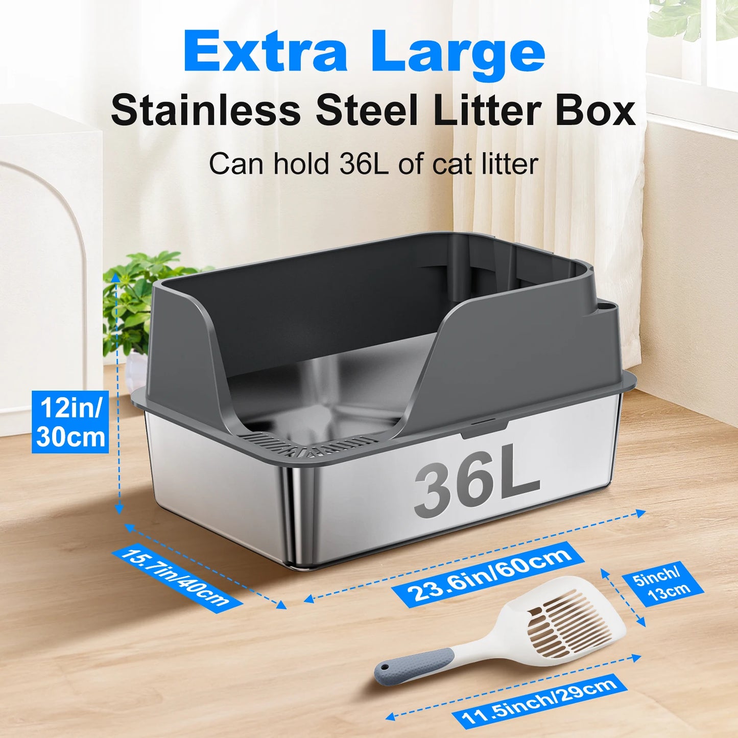 Stainless Steel Cat Litter Box Splashproof Leakproof