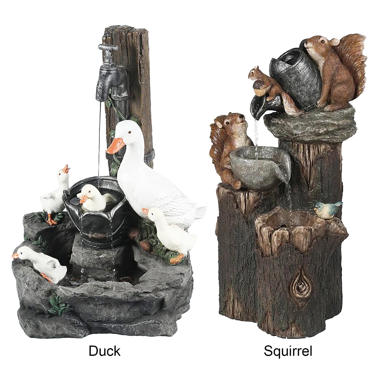 Alloet Funny Animal Fountain Duck and Squirrel Garden Decor